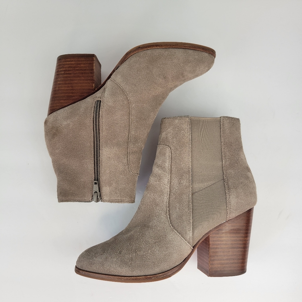 Soludos Emma Heeled Ankle Bootie Taupe Suede Size 6 - Picture 5 of 13